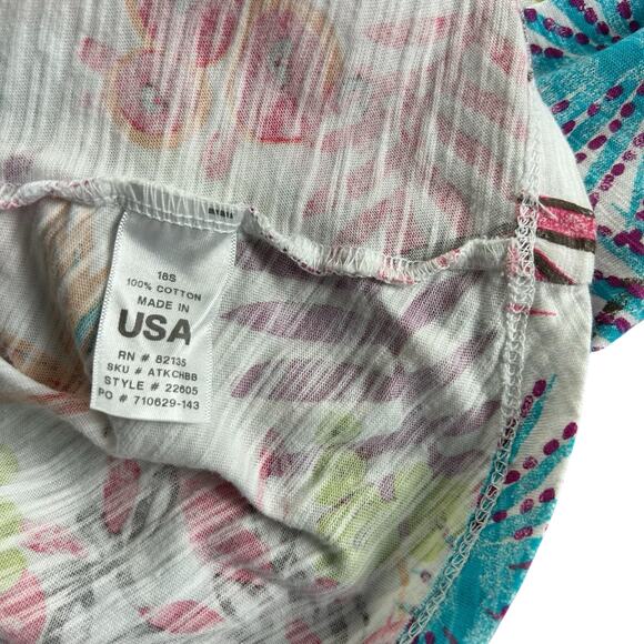 Fresh Produce Tunic Women Sz Large White Multi Color Floral Tropical Coastal Top - Picture 9 of 12